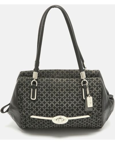 COACH Op Art Fabric And Leather Madison Madeline Satchel - Black