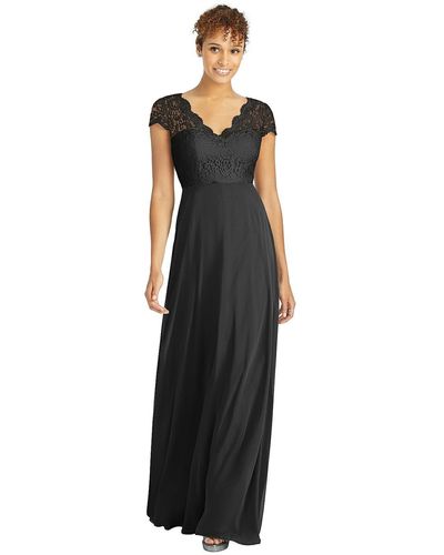 Dessy Collection Cap Sleeve Illusion-back Lace And Chiffon Dress - Black