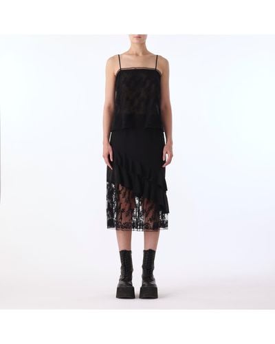 Jason Wu Cdc Ruffle Skirt W/ Embroidered Lace Tulle Combo - Black