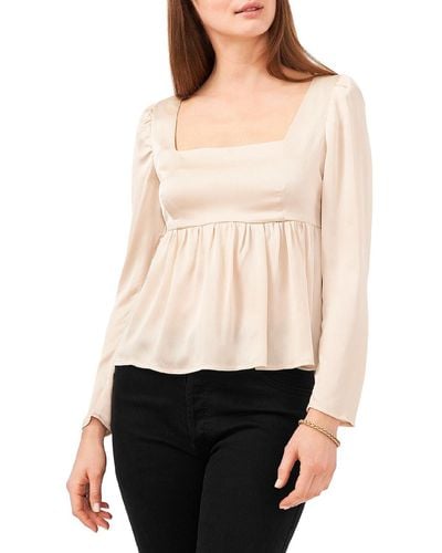 1.STATE Winter Luxe Square Neckline Puff Sleeve Blouse - Natural
