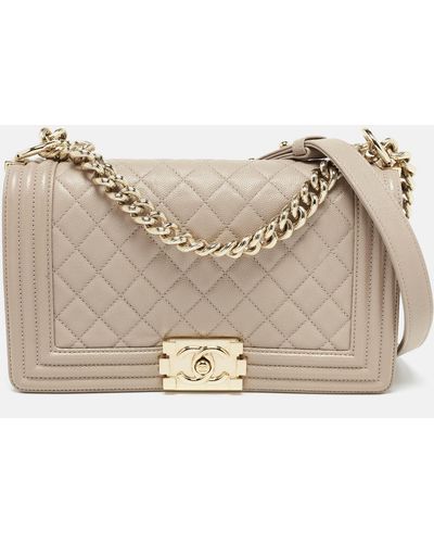 Chanel Quilted Leather Medium Boy Flap Bag - Natural