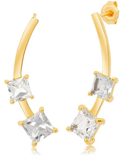Paige Novick 14k Yellow Gold Curved 6mm & 5mm Square Cut Gemstone Stud Earrings - Metallic