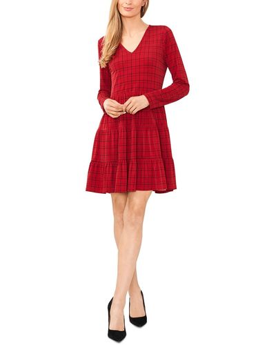 Cece Juniors Window Pane Knit Shift Dress - Red