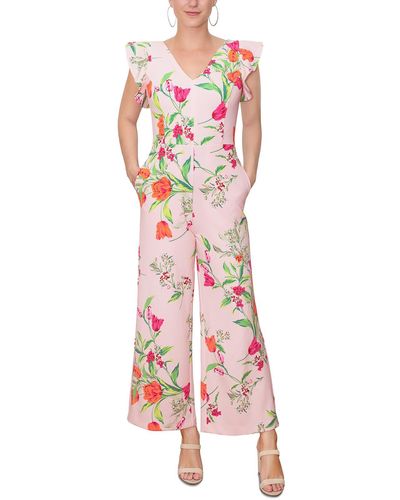 Rachel Roy Floral Print V Neck Jumpsuit - Pink
