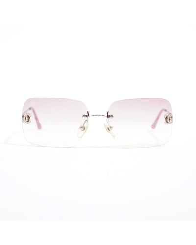 Chanel Cc Rhinestone Sunglasses Gradient / Silver Base Metal - Pink