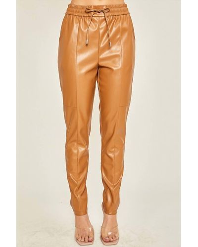 Love Tree Faux Leather Pants - Orange