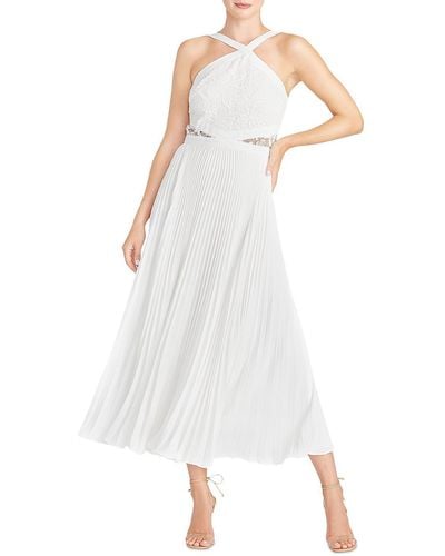 ML Monique Lhuillier Chiffon Lace Overlay Midi Dress - White