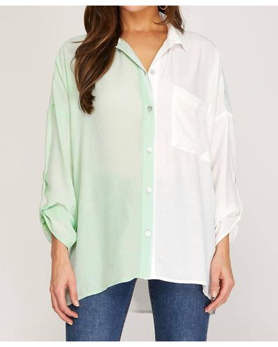 She + Sky Multi Color Button Up - Green