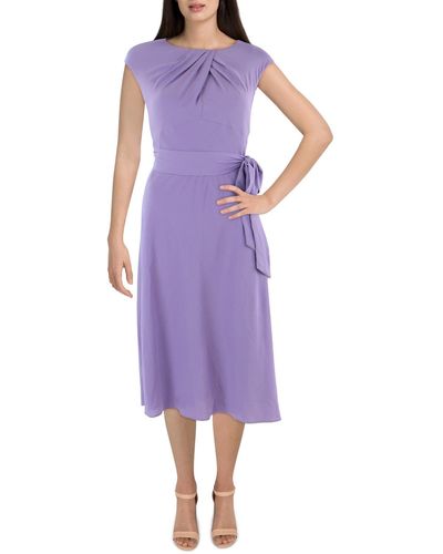 Lauren by Ralph Lauren Crepe Cap Sleeve Midi Dress - Purple