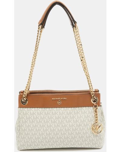 Michael Kors Signature Coated Canvas And Leather Small Susan Tote - White