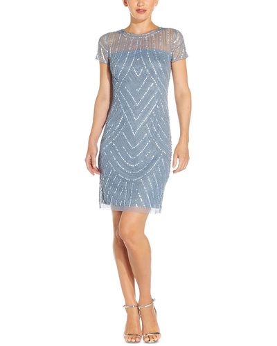 Adrianna Papell Embellished Short Cocktail And Party Dress - Blue