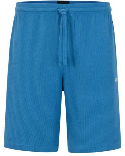 BOSS Cotton-blend Pajama Shorts With Embroidered Logo - Blue