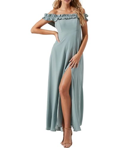 Astr Venetia Off-the-shoulder Long Maxi Dress - Blue