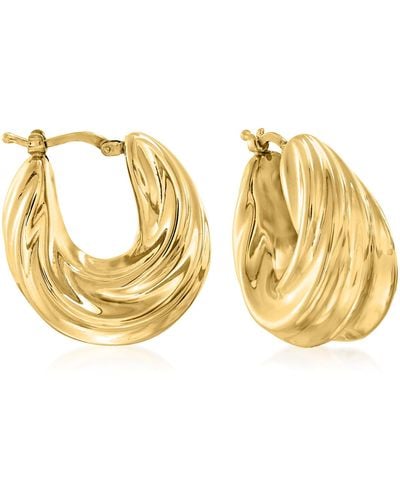 Ross-Simons Italian 18kt Gold Over Sterling Ribbed Twist Hoop Earrings - Metallic