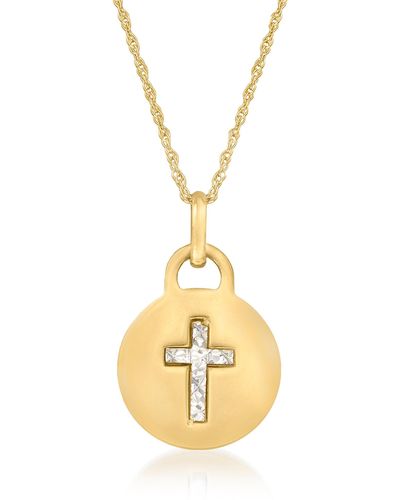 Ross-Simons Italian 14kt 2-tone Gold Diamond-cut Cross Pendant Necklace - Metallic
