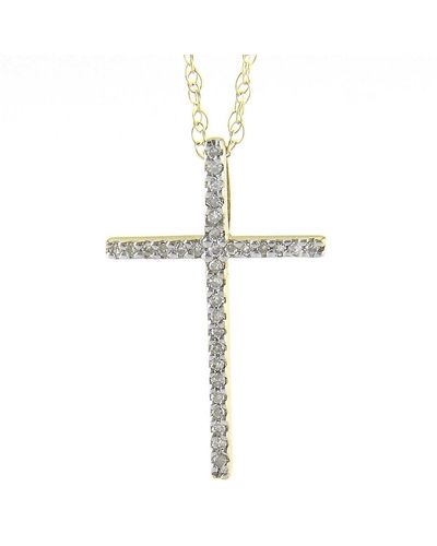 Monary Small Prong Cross Necklace (yg) - Metallic