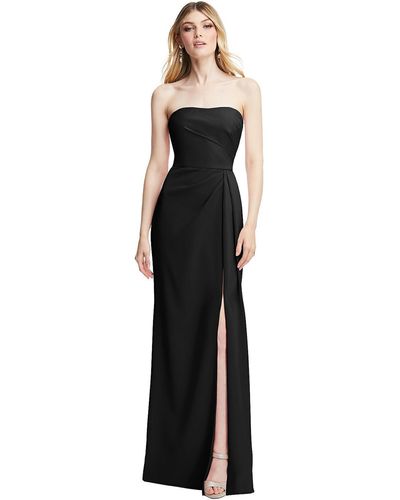 After Six Strapless Pleated Faux Wrap Trumpet Gown With Front Slit - Black