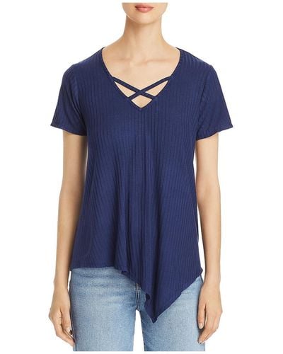 Status By Chenault V-neck Shadow Striped Top - Blue
