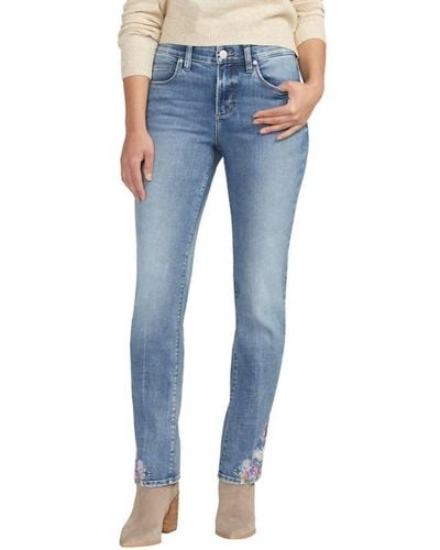 Jag Mid Rise Embroidered Ruby Straight Leg Jeans - Blue