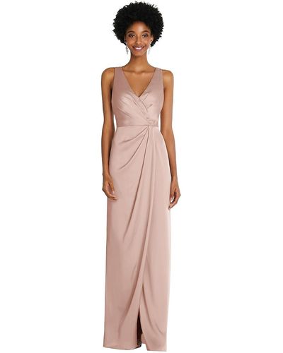 After Six Faux Wrap Whisper Satin Maxi Dress With Draped Tulip Skirt - Pink