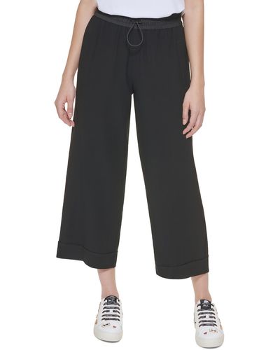 Karl Lagerfeld Wide-leg Drawstring Cropped Pants - Black