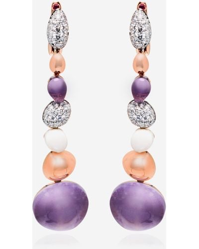 Roberto Coin Ikebana 18k Rose Gold And 18k White Gold Diamond 1.10ct. Tw. Amethyst Earrings 342876aherax - Purple