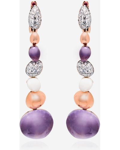 Roberto Coin Ikebana 18k Rose Gold And 18k White Gold Diamond 1.10ct. Tw. Amethyst Earrings 342876aherax - Purple