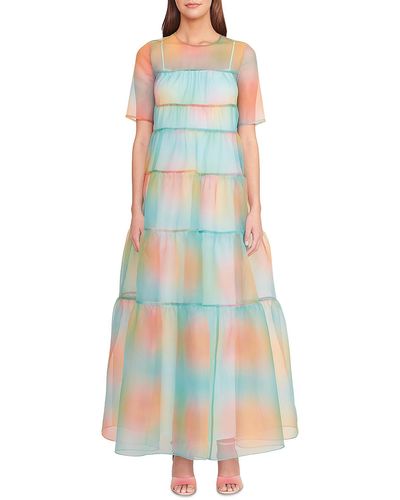 STAUD Tiered Polyester Cocktail And Party Dress - Blue