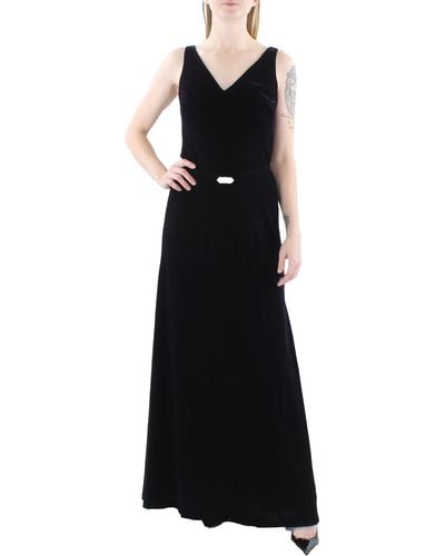 Lauren by Ralph Lauren Velvet V-neck Evening Dress - Black