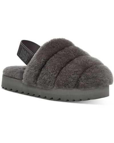 UGG Super Fluff Shearling Cozy Slingback Slippers - Gray