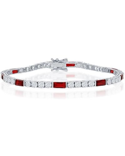 Simona Sterling Silver Round And Emerald-cut 3mm Tennis Bracelet - Red