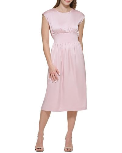 Calvin Klein Satin Sleeveless Midi Dress - Pink