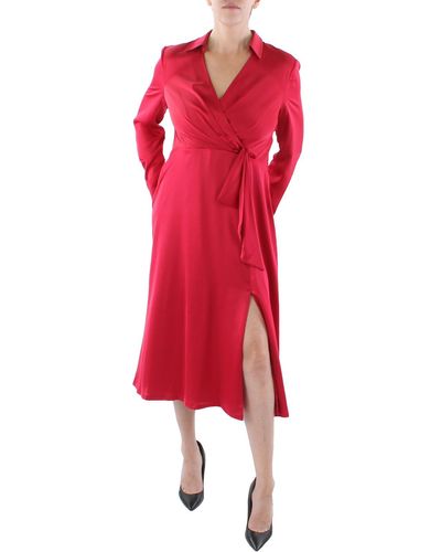 Lauren by Ralph Lauren Surplice Colla Wear To Work Dress - Red