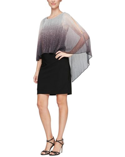 SLNY Shimmer Cape Sleeves Sheath Dress - Black