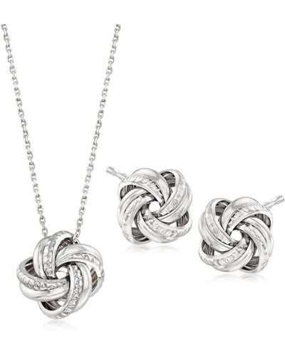 Ross-Simons Italian Sterling Silver Jewelry Set: Love Knot Necklace And Earrings - White