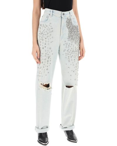 Golden Goose Bleached Jeans With Crystals - Blue