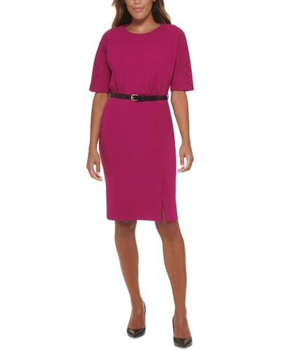 Calvin Klein Petites Short Sleeve Knee-length Wear To Work Dress - Red