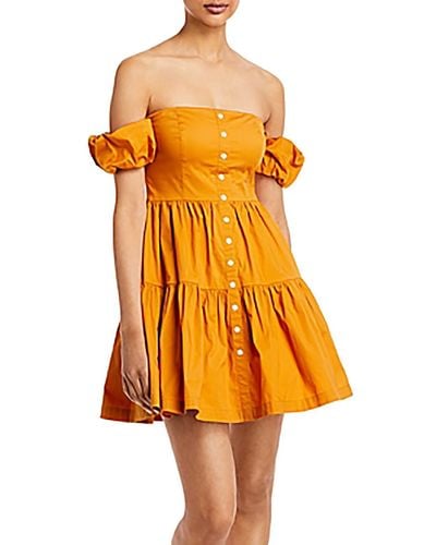 STAUD Elio Tiered Off Shoulder Mini Dress - Orange