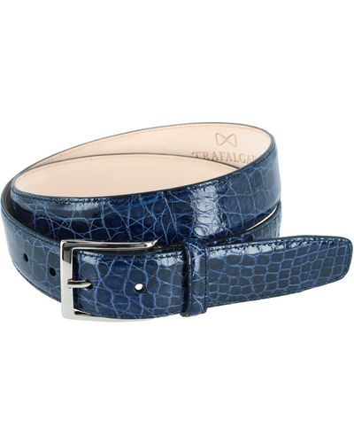 Trafalgar Genuine Caiman Crocodile 35mm Leather Dress Belt - Blue