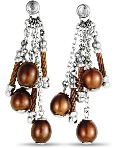 Charriol Pearl Stainless Steel And Bronze Pvd Pearls Dangle Push Back Earrings - Metallic