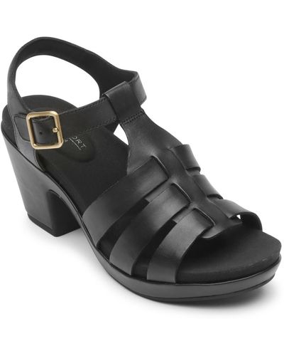 Rockport Vivianne Almond Toe Ankle Strap Block Heel - Black