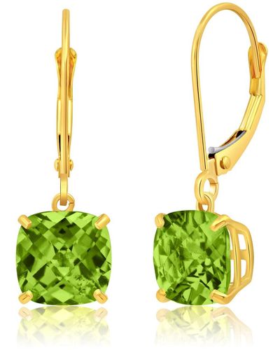 MAX + STONE 14k Solid Yellow Gold Gemstone Dangle Leverback Earrings (8mm) - Green