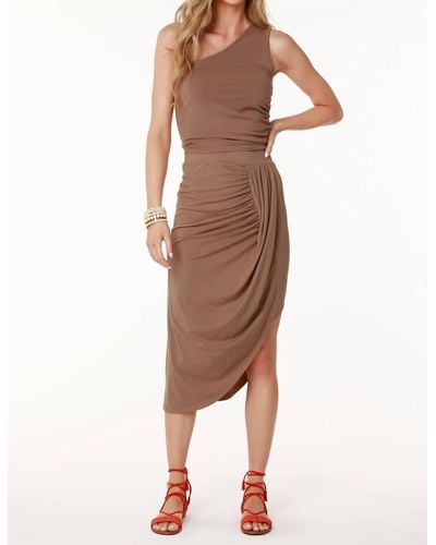 Bobi Asymmetric Pleated Skirt - Brown