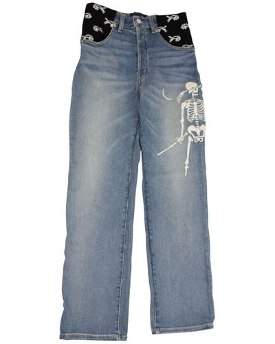 LOST DAZE Indigo Skeleton Moon Crop Flared Jeans - Blue