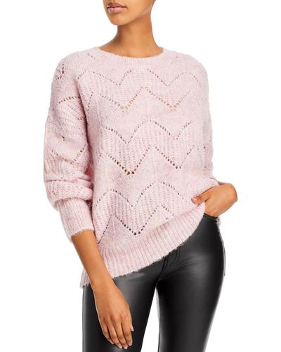 Aqua Stitched Knit Crewneck Sweater - Pink