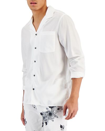 INC Crinkled Relaxed Fit Button-down Shirt - White