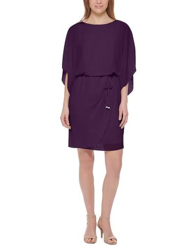 Jessica Howard Petites Chiffon Cape-sleeves Cocktail And Party Dress - Purple