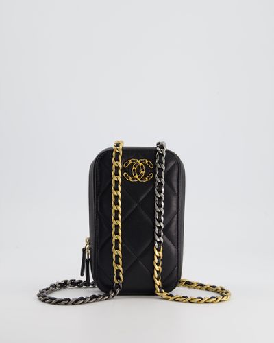Chanel 19 Lambskin Leather Phone Holder Cross-body Bag With Gold Hardware - Black