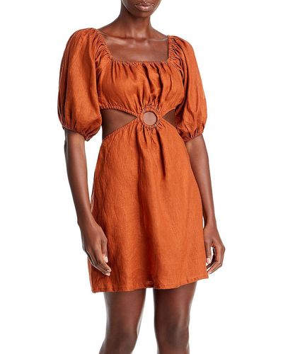 Faithfull The Brand Linen Mini Fit & Flare Dress - Orange