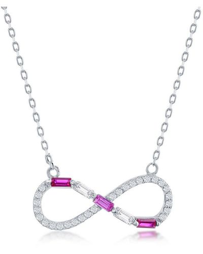 Simona Sterling Silver Round & Baguette Cz Infinity Necklace - Simulated Gem - Pink